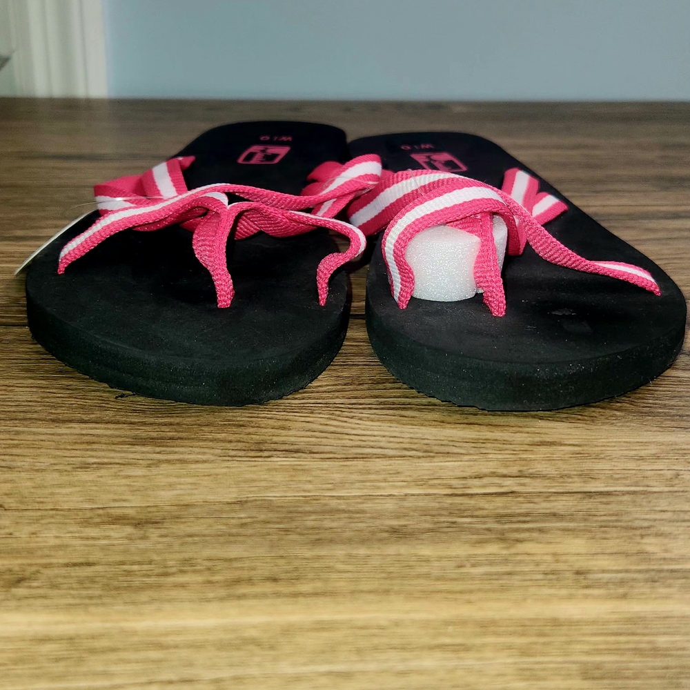 Sande Dooballo Flip Flop Sandals w/black Footbeds Hot Pink/Wht Straps Wom Sz 10 - Picture 5 of 7